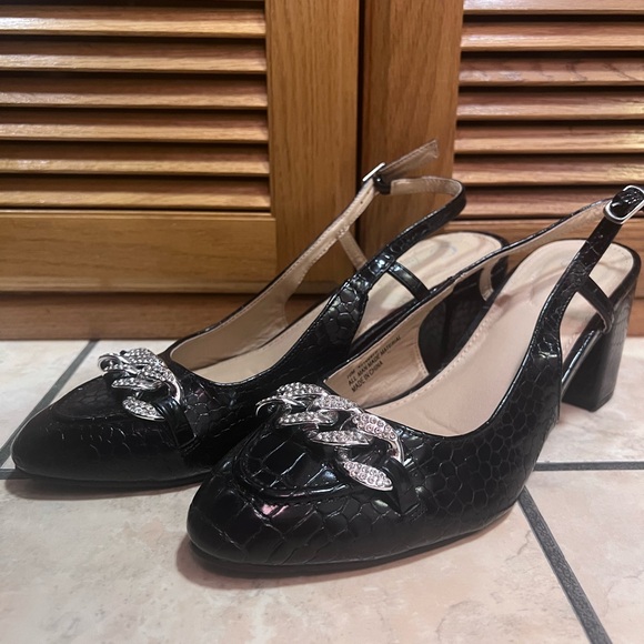 Cato Comfort Black Crocodile Slingback 3 inch Heels 10 M Shoes - Picture 2 of 9